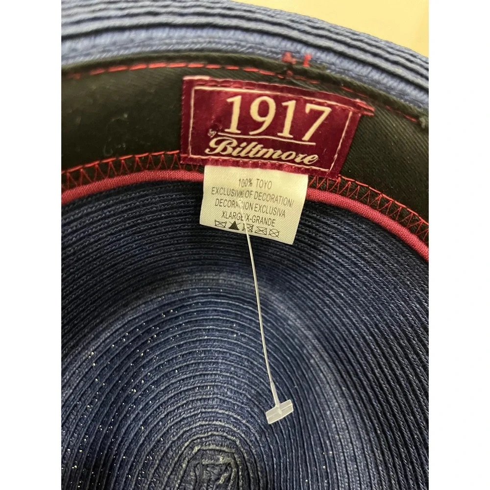 Biltmore 1917 Fedora Hat Mens XL Navy Blue Excellent‎ Toyo Straw Summer Trilby